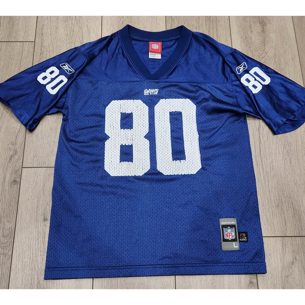 Reebok New York Giants #80 Shockey Blue‎ Mesh NFL Jersey Youth L (14/16) Vtg y2k